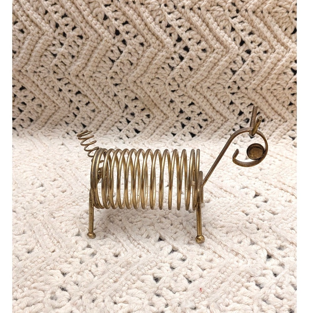 Vintage Brass Coil Dog Letter Holder Mid Century Modern Napkin Mail Organizer
